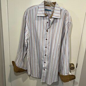 Jonathan Ogilvy Striped Button Down Cotton Dress Shirt, Size XL